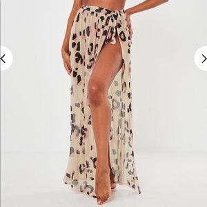 Missguided nude leopard print mesh tie beach skirt